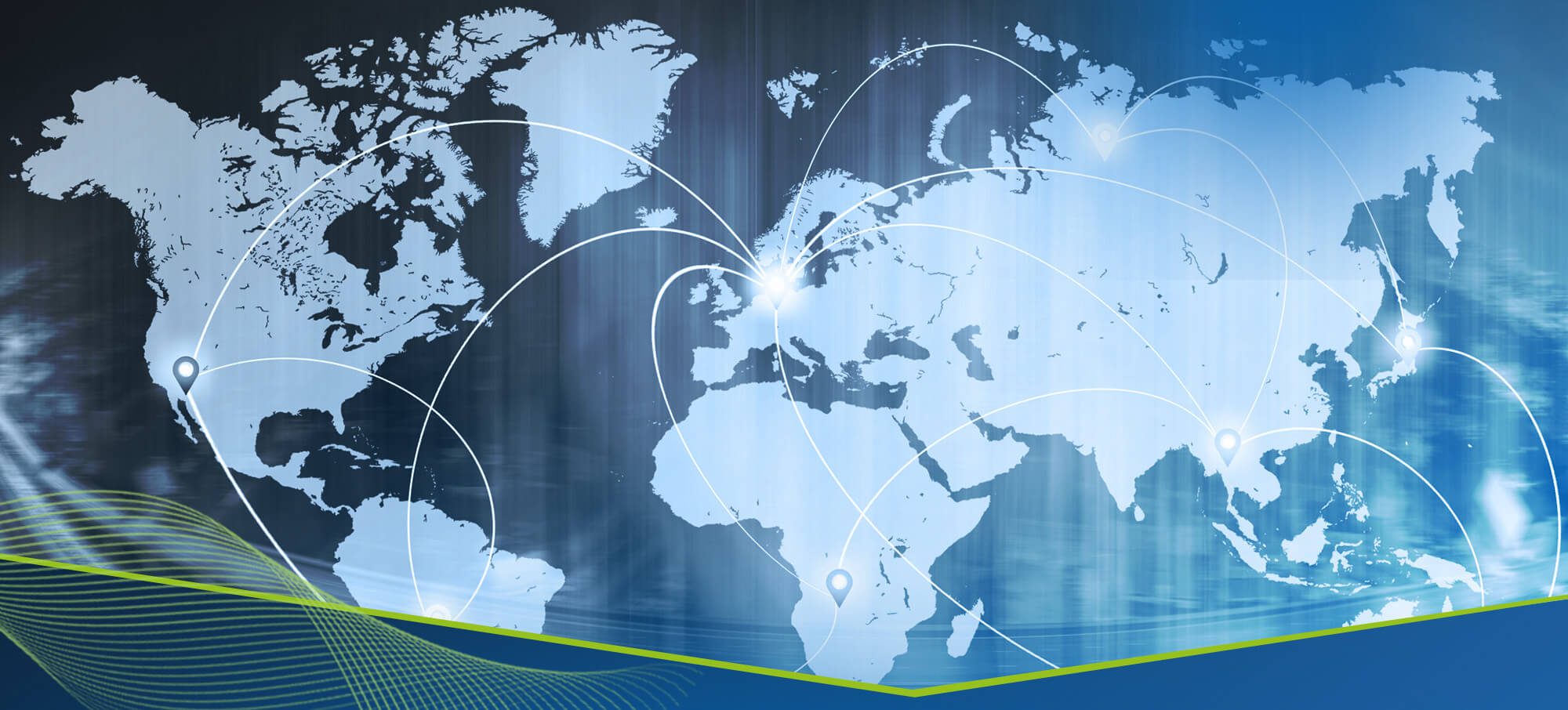 A blue world map with an overlay of interconnected dots representing network connections with the help of Cisco Meraki's SD-WAN.