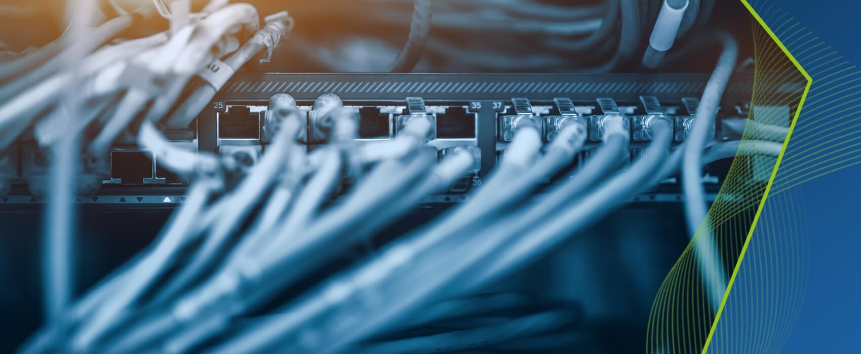 Connected Network wires on a Managed LAN Network Server 